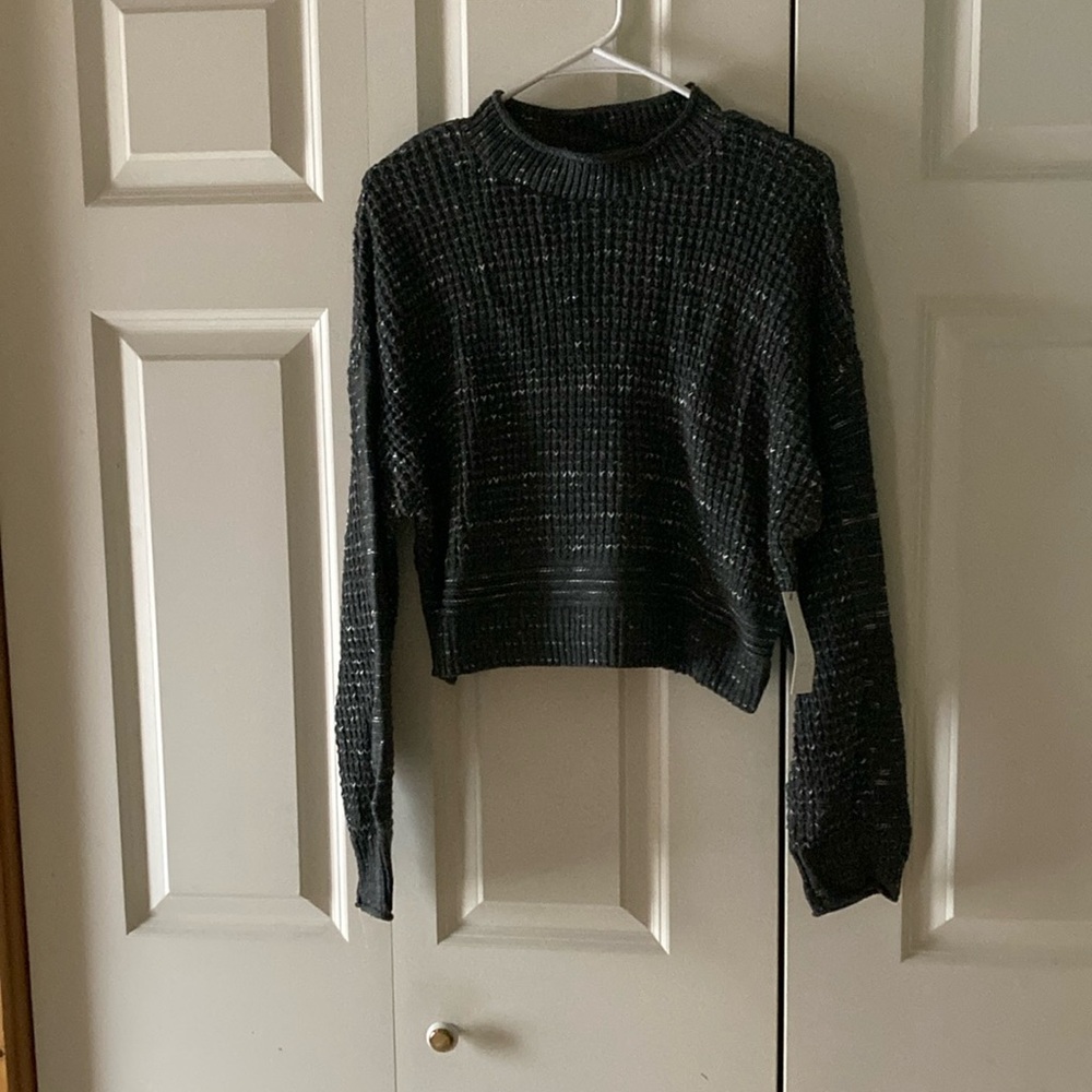 Abound women’s crop sweater gray/black large casual comfy